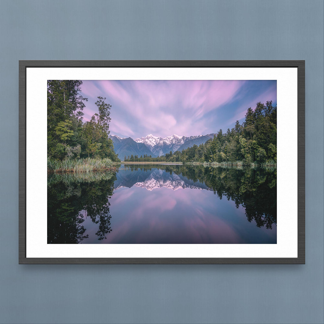 Lake Matheson Sunset Photography Print - Southern Alps Reflection