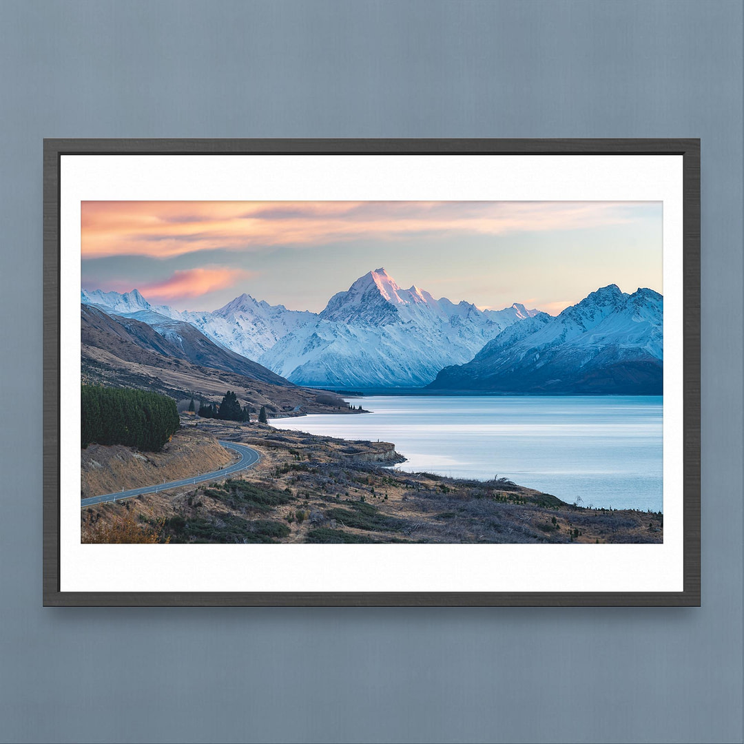 Lake Pukaki Sunrise Photography Print - Aoraki/Mount Cook, New Zealand - Black Frame Mockup