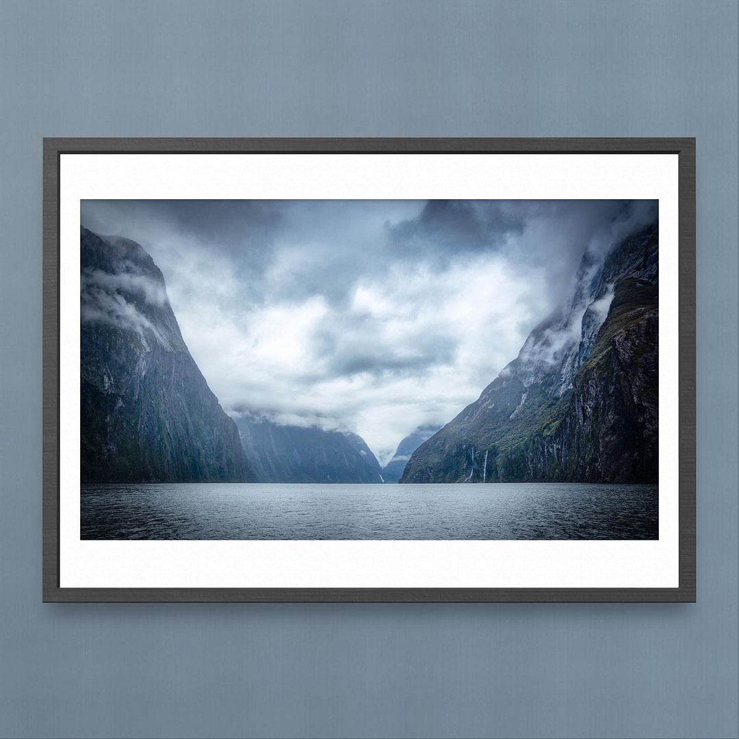 Milford Sound Moody Sky Photography Print - Fiordland Cliffs View