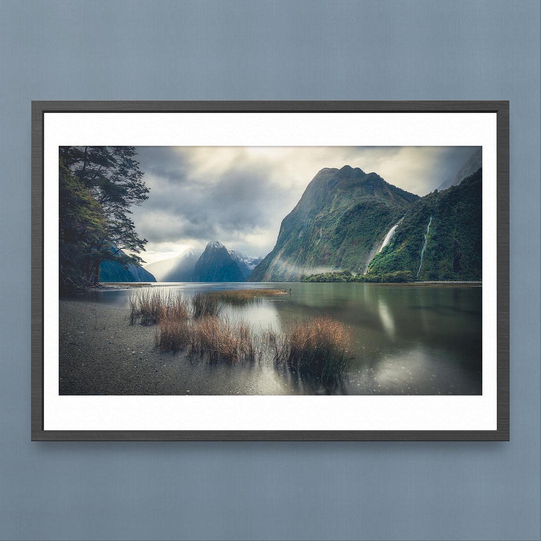 Milford Sound - Piopiotahi Print- New Zealand Landscape - Black Frame Mockup