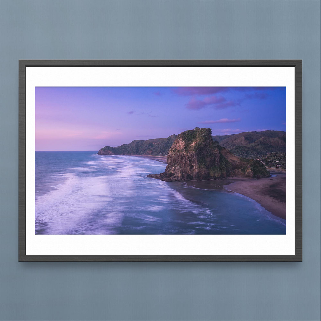 Piha Beach Sunset Photography Print - Lion's Rock at Dusk