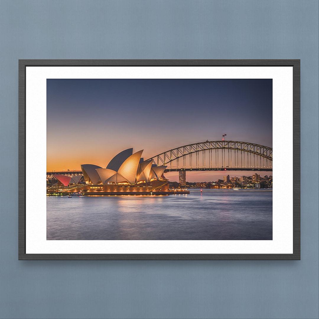 Sydney Harbour Twilight Print - Black Frame Mockup