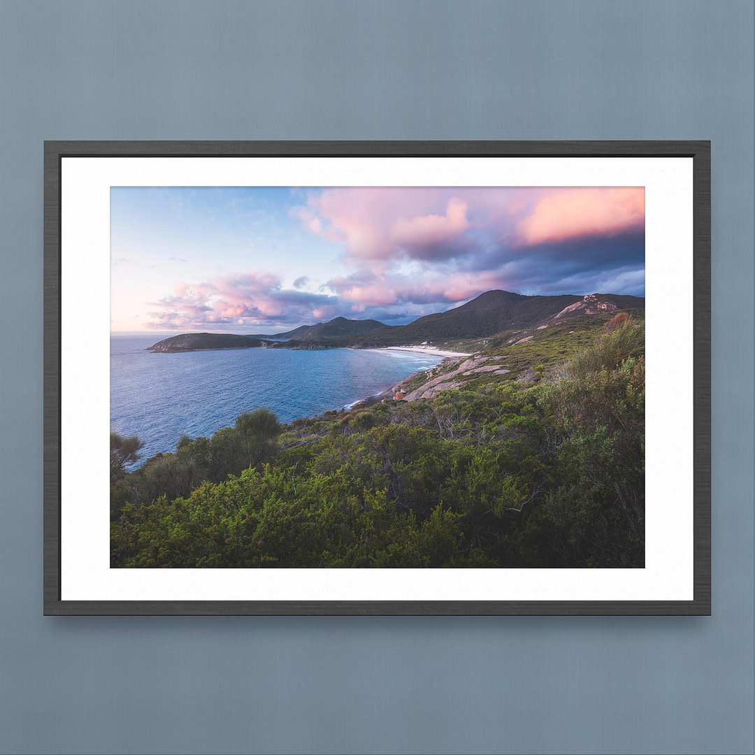 Wilsons Promontory Sunset Print - Coastal Peaks & Forests - Black Frame Mockup