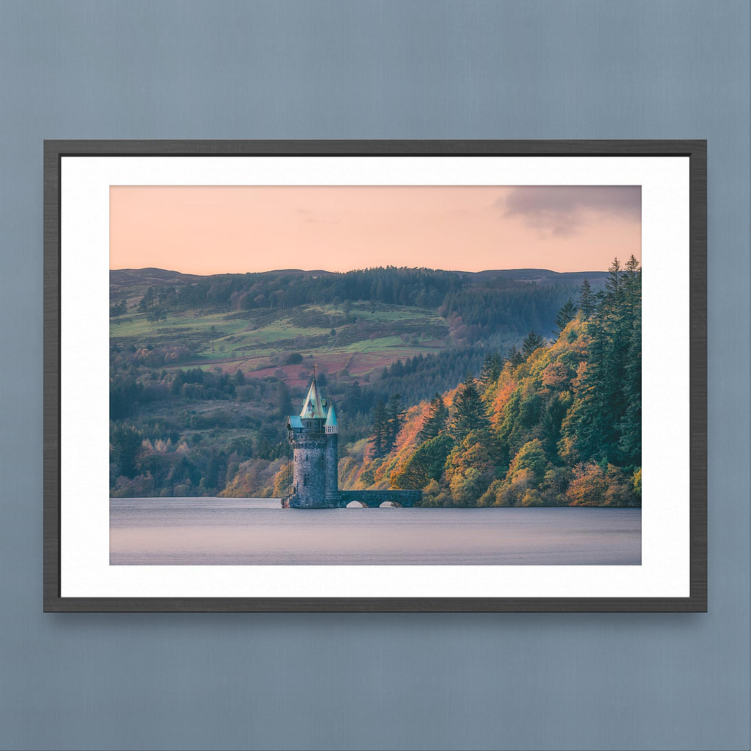 Autumn Evening at Lake Vyrnwy - Landscape Photography Print -Black Frame Mockup