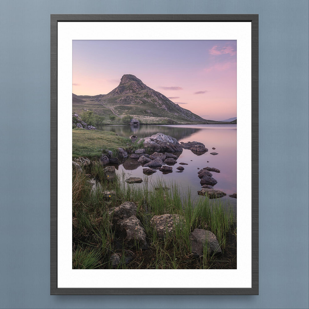 Cregennan Lakes Shoreline Photography Print - Tranquil Sunset Scene - Black Frame Mockup