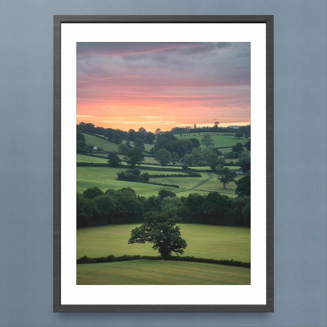 Mid Wales Sunrise Photography Print - Vibrant Orange Morning - Black Frame Mockup