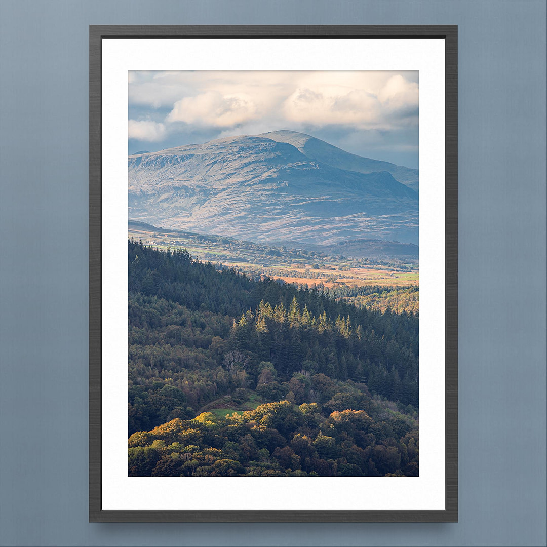 Moelwyn Mawr Mountain Photography Print - Sunlit Slopes - Black Frame Mockup