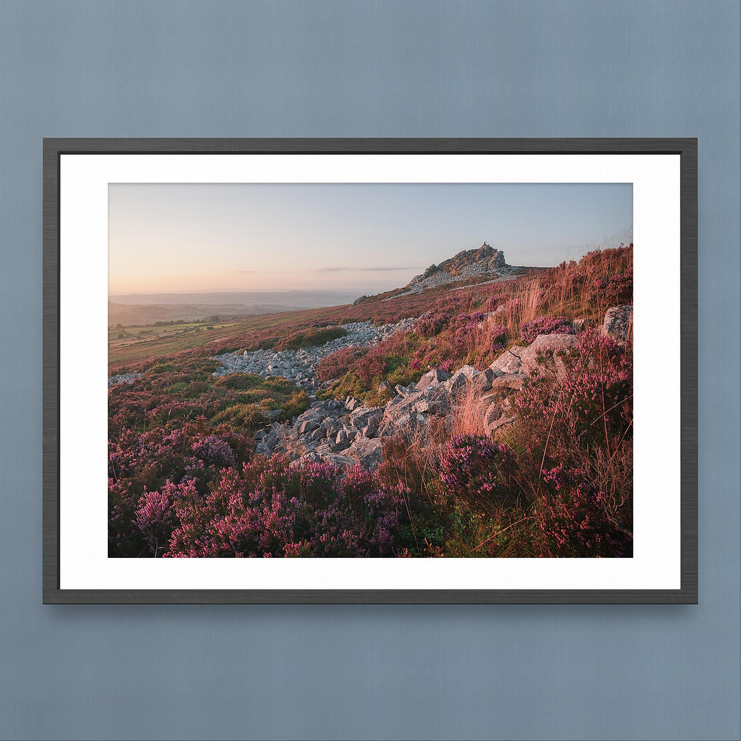 Stiperstones Sunset Photography Print - Iconic Rock Outcrop with Heather