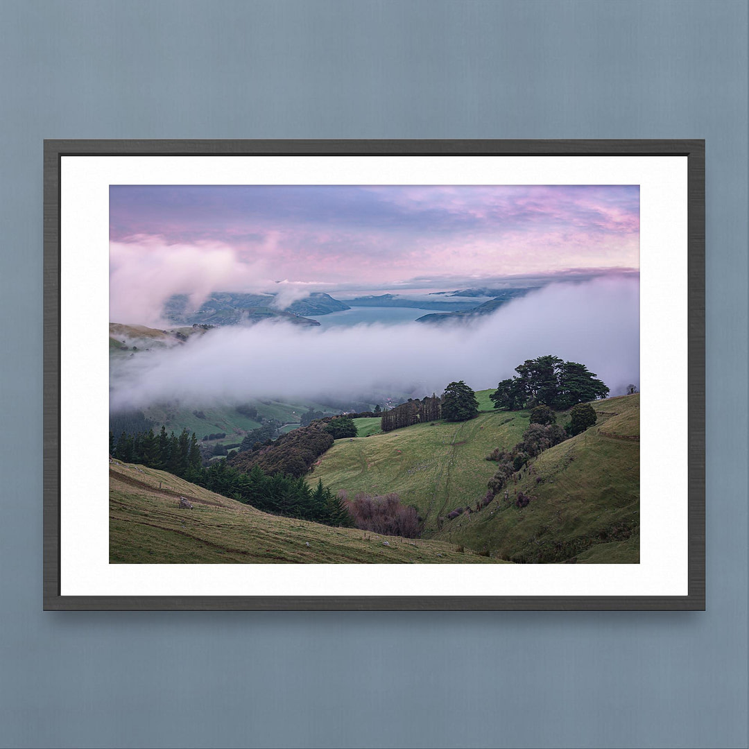 Banks Peninsula Mist Photography Print - Akaroa Sunset View